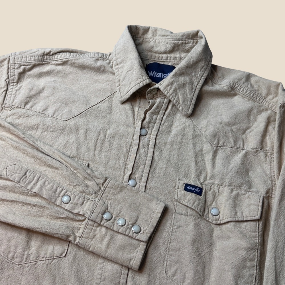 Wrangler Shirt Mens Medium MS728KH Tan Western Pearl Snap Western Workwear
